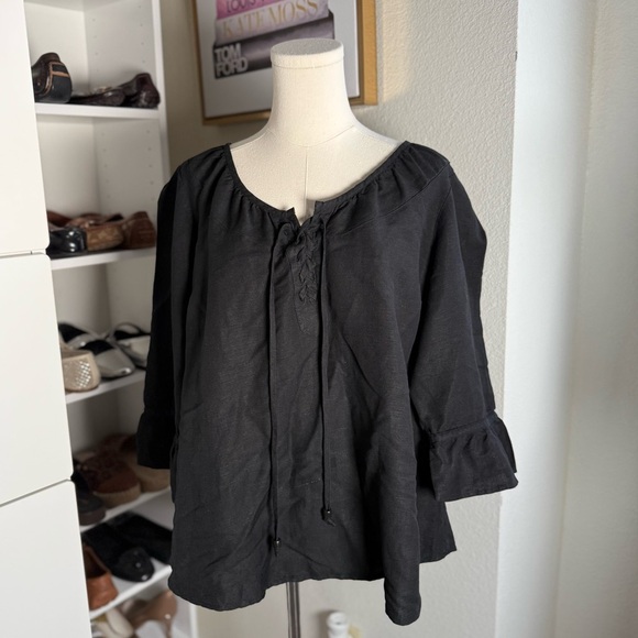 Lane Bryant Black Puff Sleeve Blouse with Tie Front Women’s Plus Size 18/20 - Picture 4 of 5